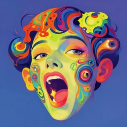 a colorful vibrant closeup portrait of a floating head mouth open, and dreaming psychedelic hallucinations, by kawase hasui, moebius, edward hopper and james gilleard, zdzislaw beksinski, steven outram colorful flat surreal design, hd, 8 k, artstation