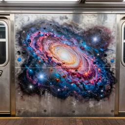 new york subway graffiti made out of galaxies and nebulae, 4k, highly detailed