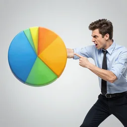 photo of an angry man about to punch a pie chart