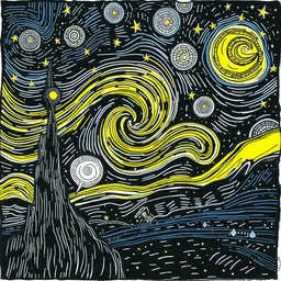the starry night, drawing by keith harring