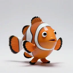 porcelain figurine clownfish, professional studio photo, full body, isolated on a pure white background, centered, entire subject in frame, sharp focus, soft studio lighting