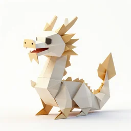 dragon figurine, origami, logo vector art, low poly, 3d render, up close, white background, intricate details, folds, 8k