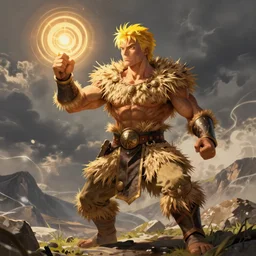 illustration of conan o'brien as a dnd paladin with short blond hair and big muscles, yellow hair, straw colored hair, casting a protection spell, by bayard wu