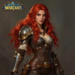 Portrait of a female steampunk detective with long flowing red hair in World of Warcraft, cover art, ultra wide lens shot, pretty, beautiful, DnD character art portrait, matte fantasy painting, DeviantArt Artstation, by Jason Felix by Steve Argyle by Tyler Jacobson by Peter Mohrbacher, cinematic lighting, unreal engine, octane render, realistic lighting