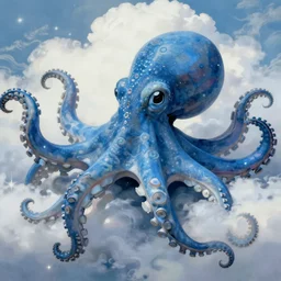 blue octopus in heaven. detailed. deep. masterpiece. mucha and hingre
