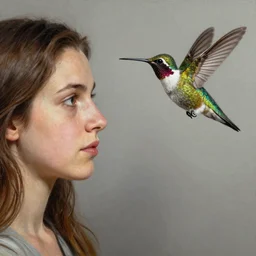 A hummingbird escaping from a woman head, painted by Francis Bacon, highly detailed,