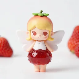 a femo figurine of a cute funny strawberry fairy made of strawberry jam