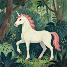 A unicorn in the jungle by Henri Rousseau, trending on artstation