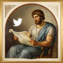 ancient greek painting of a man scrolling through twitter
