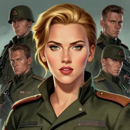 solid snake played by by scarlett johansson, military art, face portrait, hd shot, digital portrait, elegant, beautiful, fantasy art, artstation, comic style, by artgerm, guy denning, jakub rozalski, magali villeneuve and charlie bowater