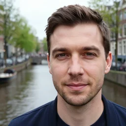 closeup portrait of a man, background nessie in an amsterdam canal photograph, natural light, sharp, detailed face, magazine, press, photo, steve mccurry, david lazar, canon, nikon, focus