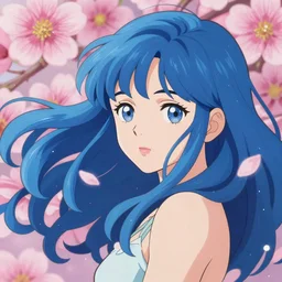 very very very very beautiful portrait of a girl with blue flowing hair, portrait by loish, and Lois van Baarle, daily deviation, disney inspired, stunning masterpiece, anime style, ufotable, ghibli, makoto shinkai, pink flower
