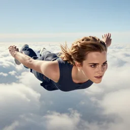 Emma Watson flying in the clouds