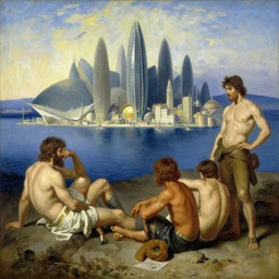 atlantis city, painting by gaston bussiere, craig mullins, j. c. leyendecker, tom of finland
