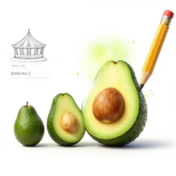 avocados evolving into a pencil in a circus, detailed scientific diagram - n 4