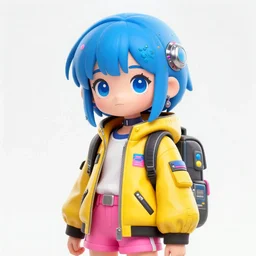 cute cyberpunk japanese girl, kate beckinsale, blue hair covered with technology greebles, big eyes, yellow cyberpunk jacket, cybertech backpack, pink shorts, future technology, fantasy art by saruei and guweiz and ilya kuvshinov, sleek curves, intricate sharp focus, trending on artstation hq, deviantart, pinterest, unreal engine 5, 4 k uhd image