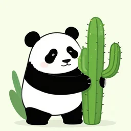 panda holding a cactus. modern colorful clean linear illustration