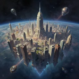 great city at the end of the multiverse floating in space, a sci-fi digital painting by Greg Rutkowski and James Gurney, trending on Artstation, eerily beautiful, highly detailed