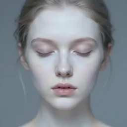 photorealistic portrait of a beautiful young woman, pale white skin, closed eyes, foggy, closeup