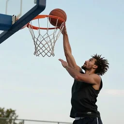 Jesus dunks basketball into a net at a court, hd, 4k, realistic