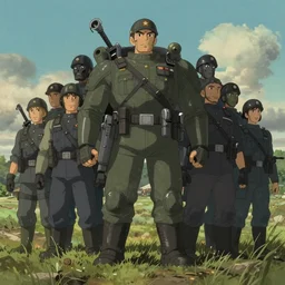 hyperrealist studio ghibli dull colors pov shot from gi joe of 1 9 8 7 of a giant army general standing in a field, fine detail, award winning
