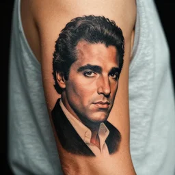 arm tattoo of tony montana from scarface (1983), photo