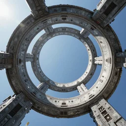 stargate cyberpunk made of stone that form a circle, cinematic view, epic sky, detailed, concept art, low angle, high detail, vivid, beautiful, trending on artstation