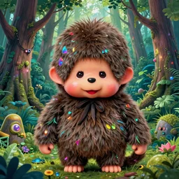 monchhichi art of forest gargoyles style by alberto seveso, very very vibrant, holographic undertones, highly saturated colors, iridescent beautiful magical treasure, sharp focus, raytracing, intricate linework, bright precious crystals, 4 k detailed hyperrealistic concept art by artem chebokha, makoto shinkai