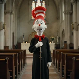 the preacher creature, in church, film still from the movie directed by denis villeneuve and david cronenberg with art direction by zdzisław beksinski and dr. seuss