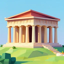 low poly render of greek temple on a hill, low poly, game concept, colorful, multicolored