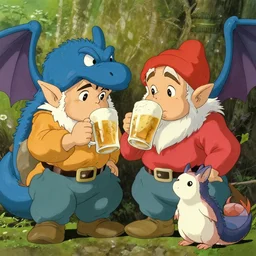 a dwarf and his small pet dragon drinking a beer together | sharp contrast | by greg rutkowski makoto shinkai takashi takeuchi studio ghibli