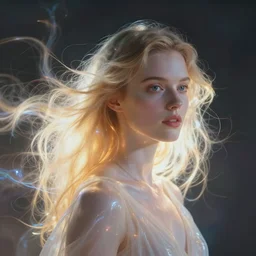 portrait of a girl, made of flowing energy, ether, by David Lynch