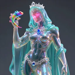 hyper detailed ultra sharp fullbody photo of baroque and cyberpunk transparent neon ceramic sculpture of a muscular seductive muscular liam payne feeling muy cachondo, muy dotado, iridescent humanoid deity wearing teal plastic hooded cloak, holding a rainbow lizard gem, blue diamond, glowing pink face, crown of white diamonds, cinematic lighting, photorealistic, octane render 8 k