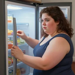 a fridge running from a fat woman,digital art,realistic,photo realistic,art by rossdraws,greg rutkowski,trevor henderson,hyperdetailed,detailed face,deviantart,artstation