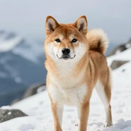 award winning wildlife closeup photography of a shiba inu on a mountain, surrounded by snow, wildlife photography by Paul Nicklen