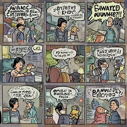 award winning romantic comedy scene, comic book art style, pictures in sequence, storyboarding, speech bubbles