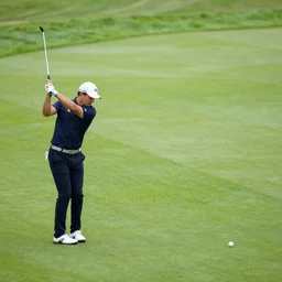 a perfect bunker shot, best golfer in the world, front view, highly detailed, realistic, dlsr picture