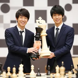Hikaru!! Nakamura!! crowned holding a big chess piece