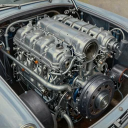 closeup of car engine ,biomechanical, mechanical by norman rockwell h.r giger, norman rockwell, giger, highly detailed, soft lighting, 8k resolution, oil on canvas