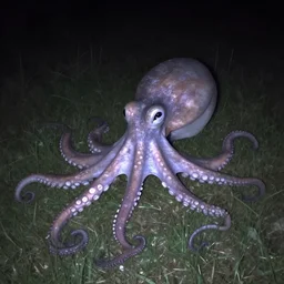 disturbing footage of a octopus bear hybrid cryptid spotted at night, trailcam footage, low quality night camera