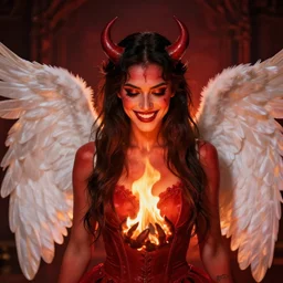 The Devil with Angel Wings, coy smile, Fire