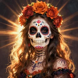 illustration of a sugar skull day of the dead girl, art by meow wolf