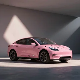 pink car with black and white polka dots
