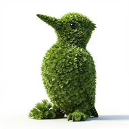 topiary shaped like a woodpecker, high detail photograph, full body, isolated on a pure white background, centered, entire subject in frame, sharp focus, soft studio lighting
