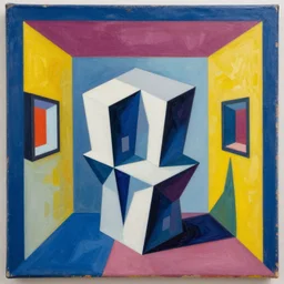 cubist painting of a self-consuming 4d impossible building in a 4d perspective picasso room by Zaha hadid, vivid complimentary colors, complimentary colors, clear shapes, 3d, twisting, cmyk, hd, acrylic on canvas, high quality, ultra realistic, acrylic on canvas