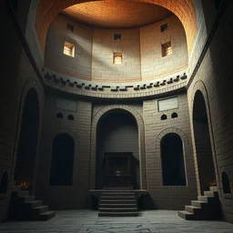 inside!!! a simple temple made of bricks and adobe walls, different altars in separate alcoves, light coming from outside, atmospheric fantasy matte painting by christophe vacher and ruan jia and ivan shishkin, trending on artstation