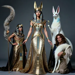 metal couture bastet goddess editorial, ancient egyptian haute couture by alexander mcqueen, kitsune still frame from'stargate'( 1 9 9 4 ) by guillermo del toro, opal goddess kitsune by michelangelo, expressive editorial by malczewski