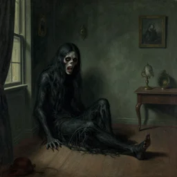 horror dreadful, lonely monster in the room, illustrated by jules joseph lefebvre and jean baptiste debret