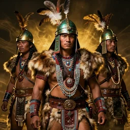 beautiful portrait depicted an tal ethnic group warload, clothed with an glass beads, leather, elegant and rich cloth made of fur and leather. he wears on head a helmet made of bronze, feathers. by daniel f. gerhartz and artgerm and greg rutkowski. dark fantasy art, energetic mood, golden ratio composition, dynamic lighting, trending on artstation, poster, volumetric lighting, 4 k