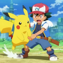 Ash Ketchum hitting pokemon with a belt, horror, HD